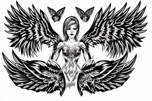 Angel with six wings surrounded by fire tattoo idea