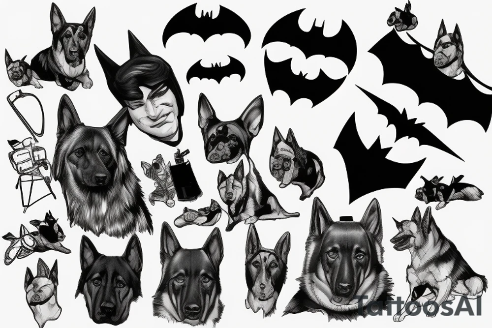 Batman with German shepherd dog tattoo idea