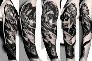 Arkham Batman with German shepherd Dog below on a sleeve tattoo idea