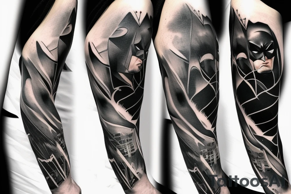 modern batman sleeve bruce Wayne tattoo idea