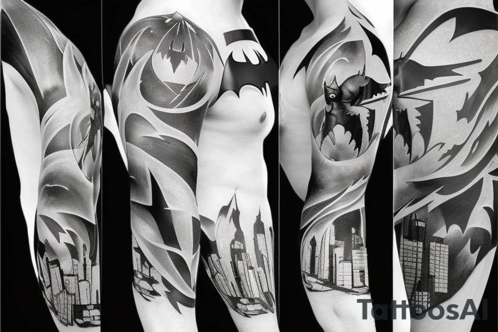 batman sleeve Gotham background tattoo idea