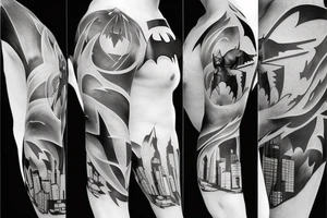 batman sleeve Gotham background tattoo idea