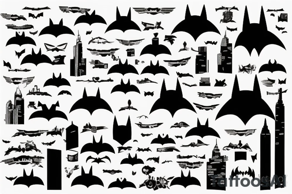 batman looking over a city sleeve tattoo idea