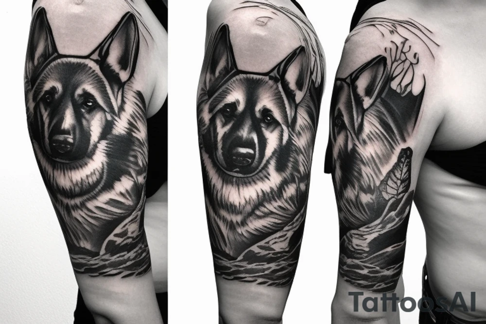 German shepherd sleeve tattoo idea