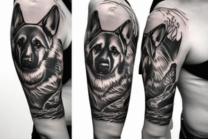 German shepherd sleeve tattoo idea