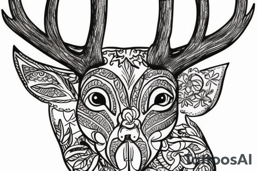 deer with antlers that turn into flowers tattoo idea