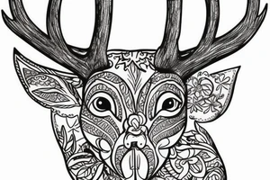 deer with antlers that turn into flowers tattoo idea