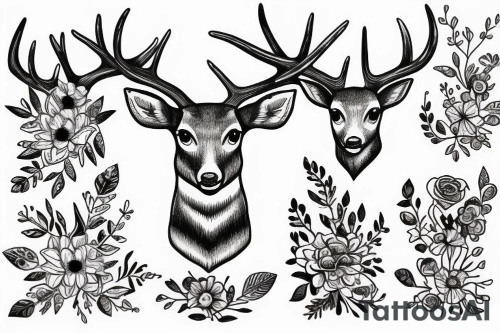 deer with antlers that turn into flowers tattoo idea