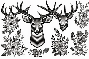 deer with antlers that turn into flowers tattoo idea