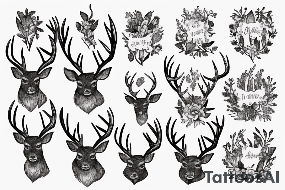 deer with flowers antlers tattoo idea