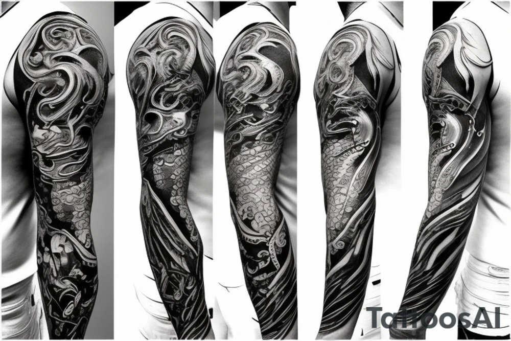 Poseidon god of the seas sleeve tattoo idea