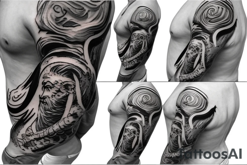 Poseidon god of the seas sleeve tattoo idea