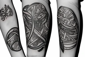 a left arm sleeve with arabesque and montreal theme tattoo idea