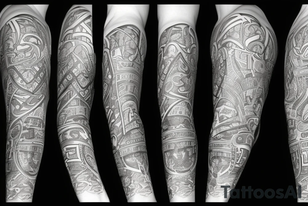 a left arm sleeve with arabesque and montreal theme tattoo idea