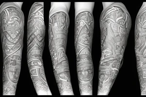 a left arm sleeve with arabesque and montreal theme tattoo idea