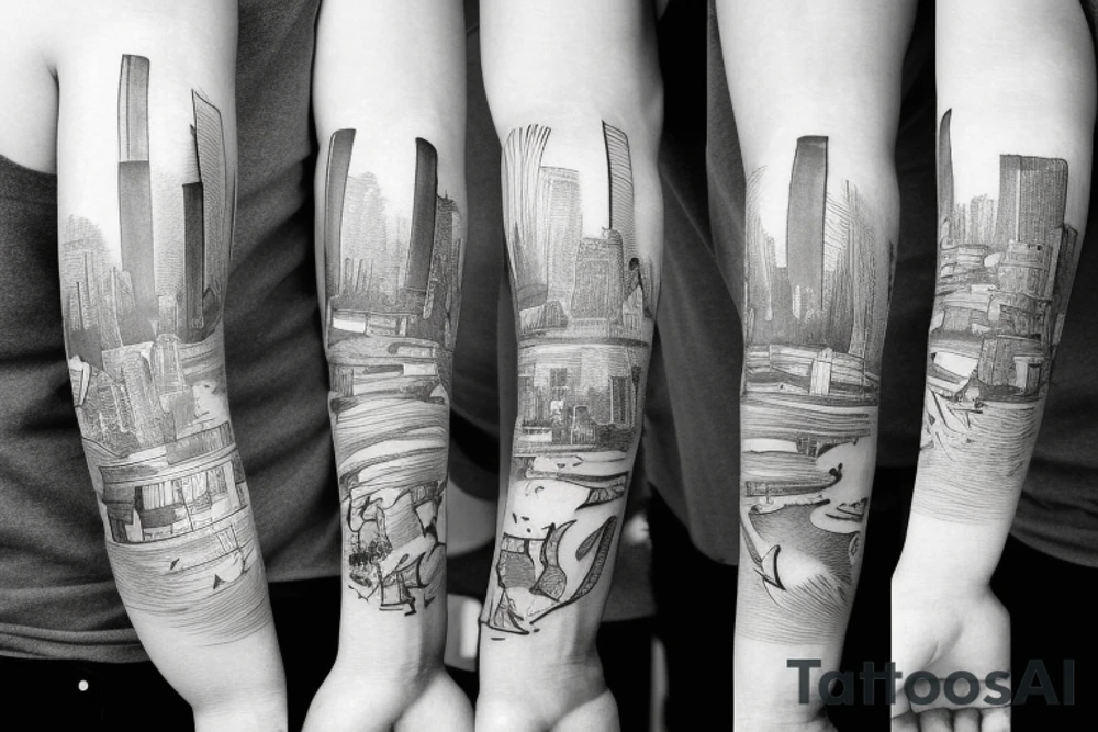 left arm sleeve montreal cityscape tattoo idea