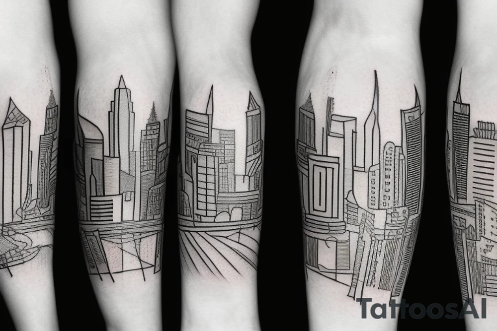 left arm sleeve montreal cityscape tattoo idea