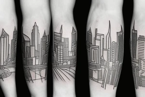 left arm sleeve montreal cityscape tattoo idea