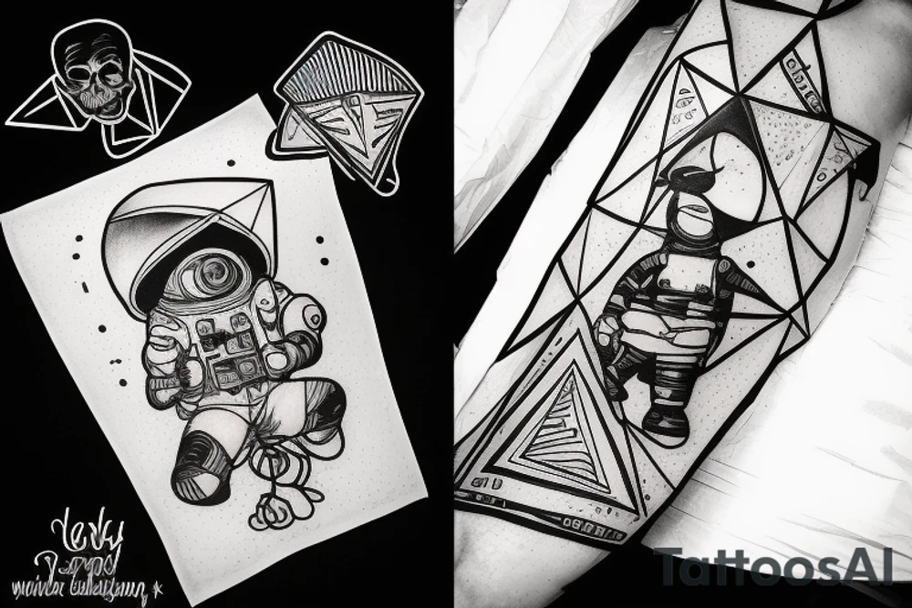 Astronaut with his soul separated from his body inside a triangle tattoo idea