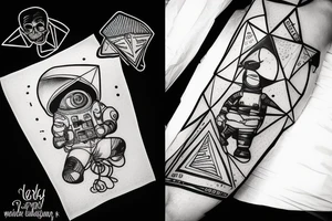 Astronaut with his soul separated from his body inside a triangle tattoo idea