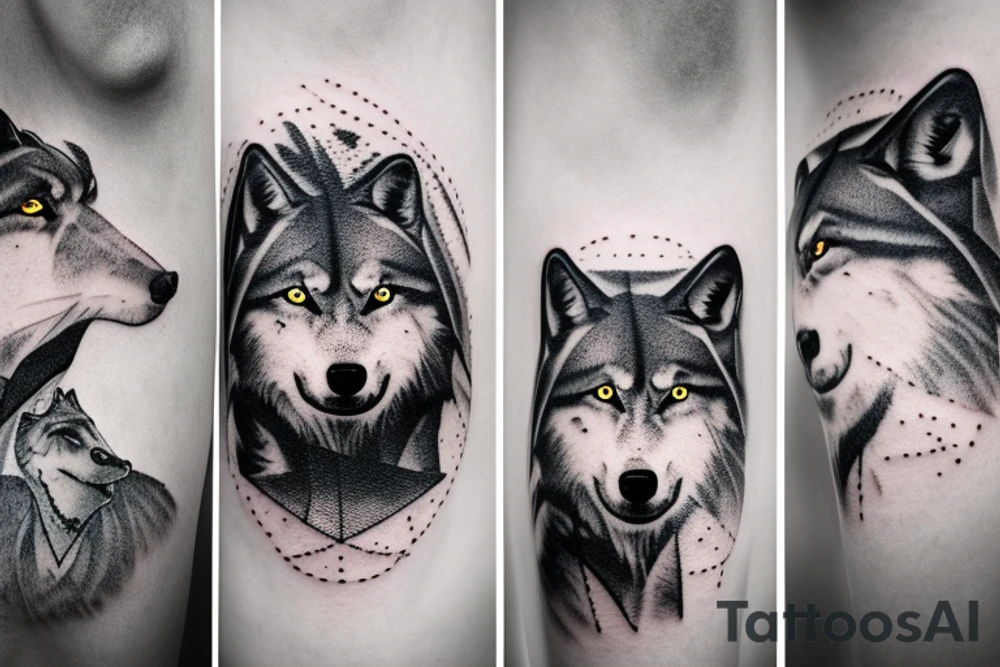 Wolf howling on stone with forest background and full moon tattoo idea Wolf howling on stone with forest background and full moon tattoo idea