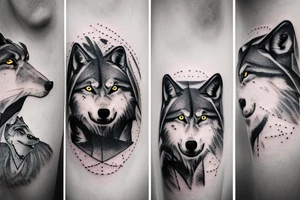 Wolf howling on stone with forest background and full moon tattoo idea