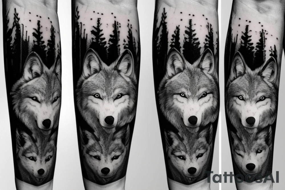 Wolf howling in forest realistic tattoo idea