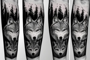 Wolf howling in forest realistic tattoo idea