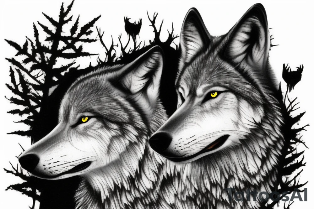Wolf howling in forest realistic tattoo idea