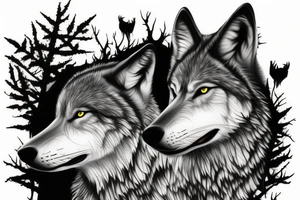 Wolf howling in forest realistic tattoo idea