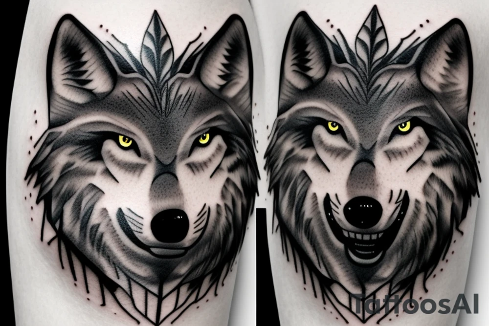 Wolf howling in forest realistic tattoo idea