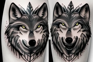 Wolf howling in forest realistic tattoo idea