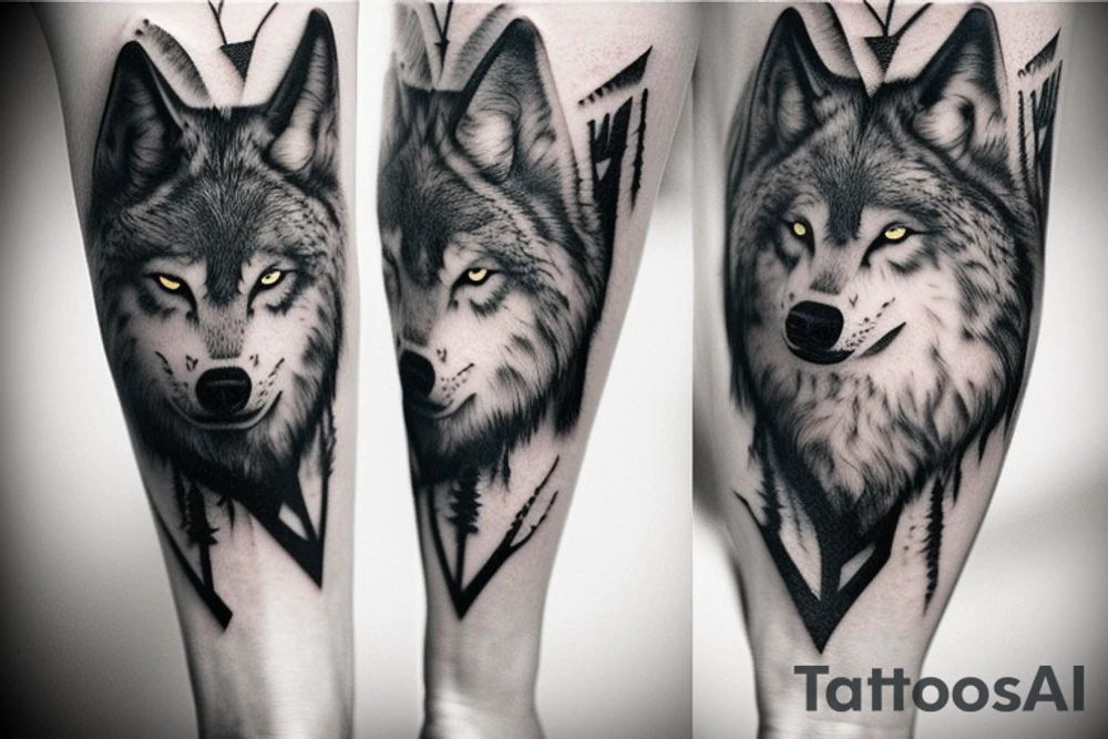 Wolf howling in forest realistic tattoo idea