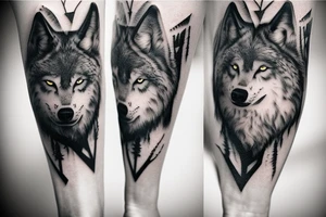 Wolf howling in forest realistic tattoo idea