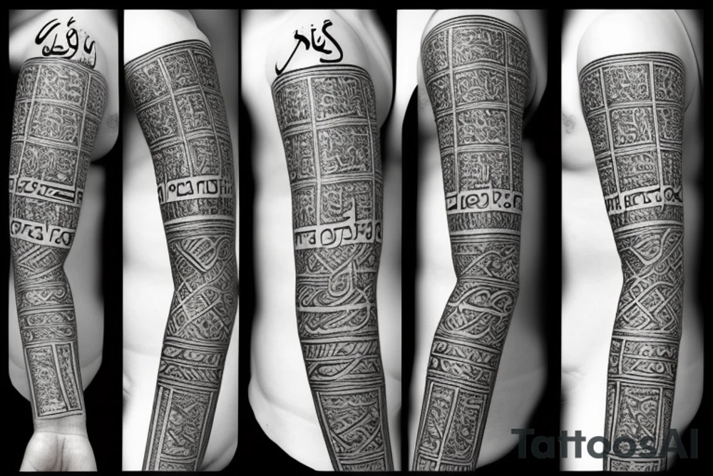 left arm sleeve arabic caligraphy tattoo idea