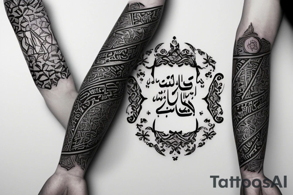 left arm sleeve imam ali quote calligraphy tattoo idea