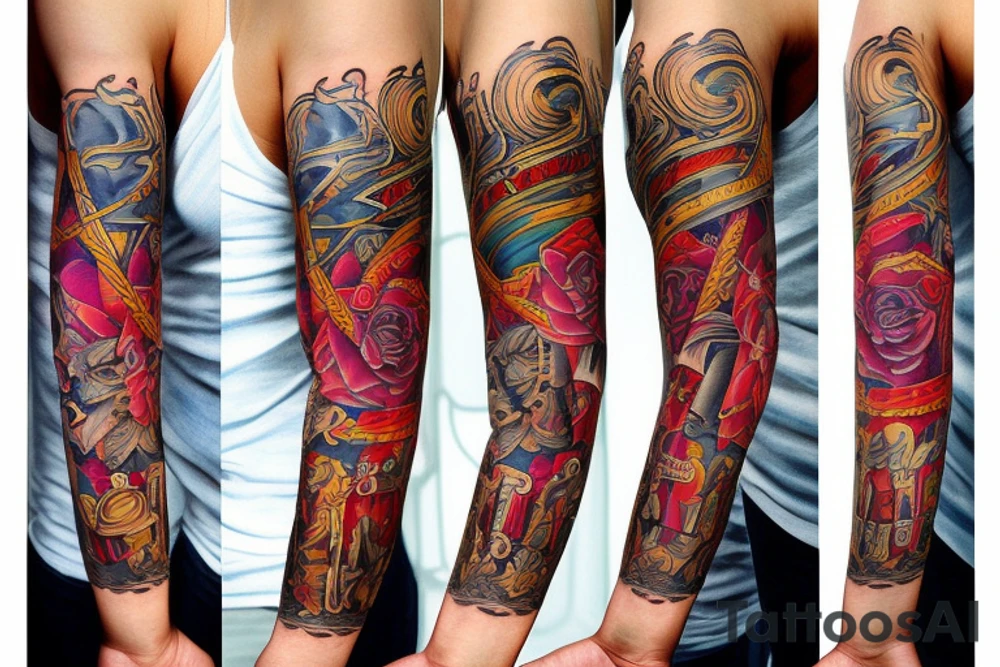 left arm sleeve montreal + kuwait tattoo idea