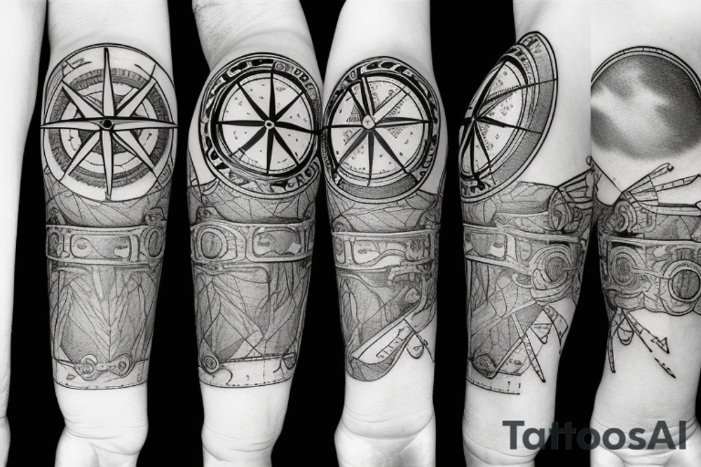 compass with motorcycle tattoo idea