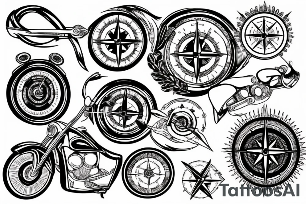 compass with motorcycle tattoo idea