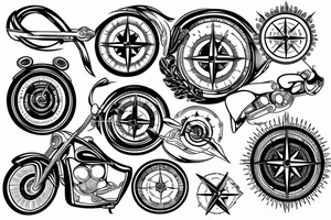 compass with motorcycle tattoo idea