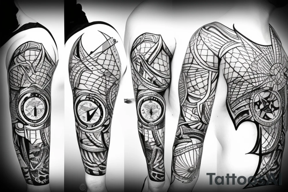 compass with sportsbike tattoo idea