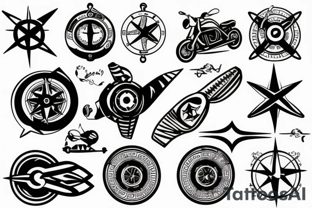 small compass with sports bike tattoo idea