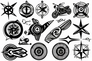 small compass with sports bike tattoo idea