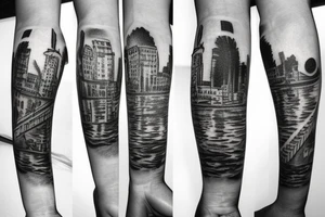 left arm sleeve montreal cityscape tattoo idea