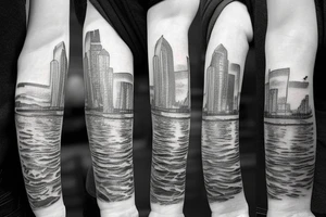 left arm sleeve montreal cityscape tattoo idea