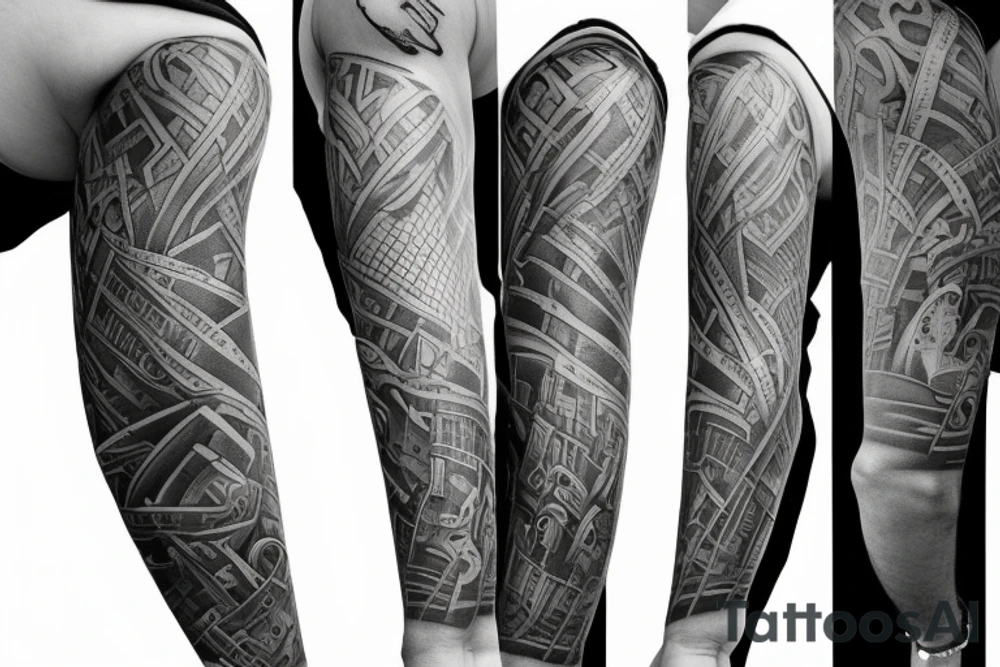 left arm sleeve montreal city tattoo idea