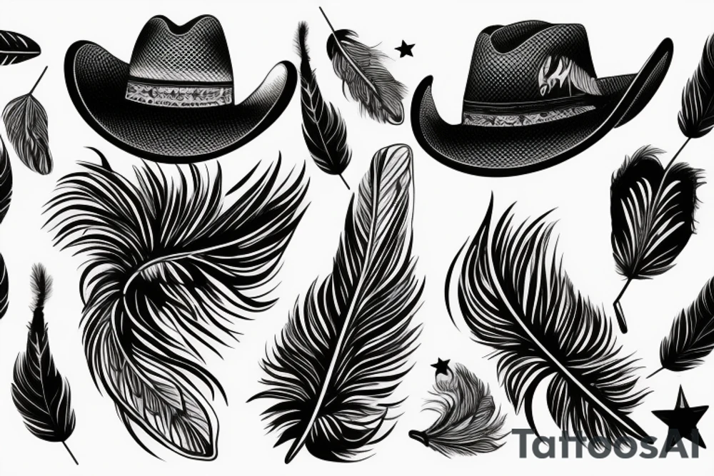 a side-face shrimp wearing a cowboy hat with a feather tattoo idea a side-face shrimp wearing a cowboy hat with a feather tattoo idea