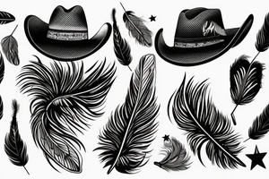 a side-face shrimp wearing a cowboy hat with a feather tattoo idea