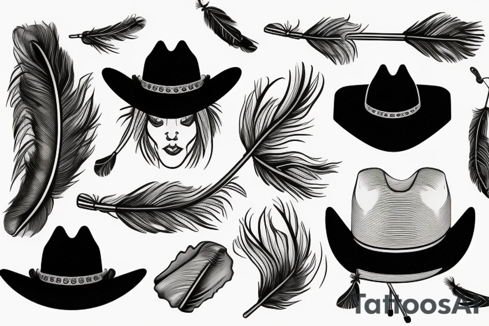 a side-face shrimp wearing a cowboy hat with a feather tattoo idea a side-face shrimp wearing a cowboy hat with a feather tattoo idea