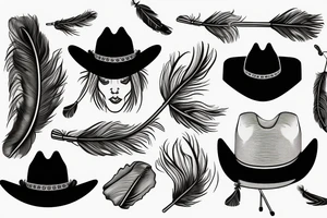 a side-face shrimp wearing a cowboy hat with a feather tattoo idea